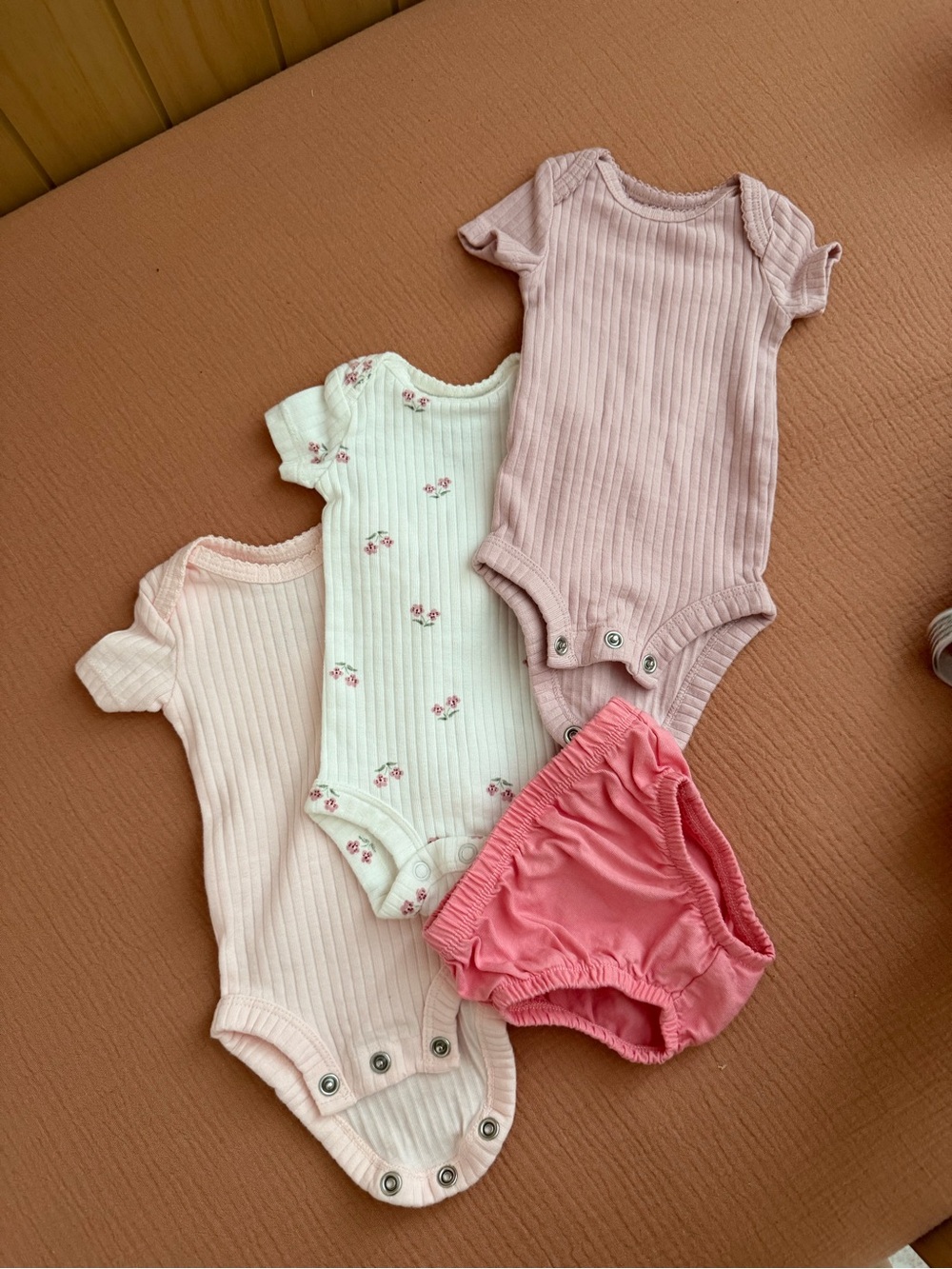 Carter's Ribbed Pink, Light Pink, Cream Floral & Coral Baby Bodysuits Set